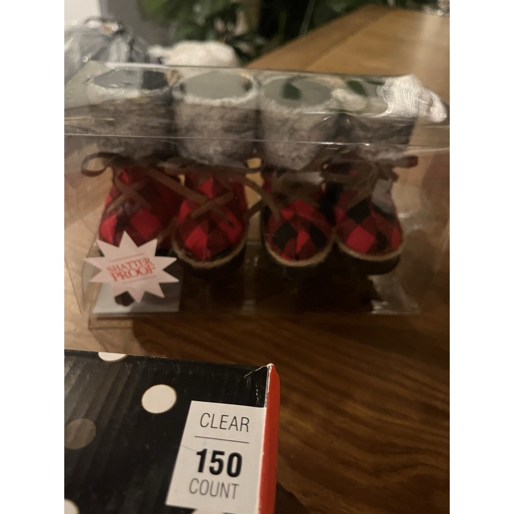 Christmas Ornaments Ice Skates Boxed Multi Packs / Red / Black Check Brand New